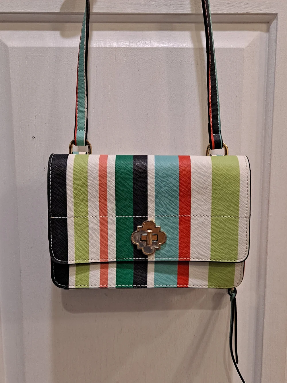 Crown & Ivy Striped Multicolor Crossbody Wallet Preppy Festive Retro Modern Bag